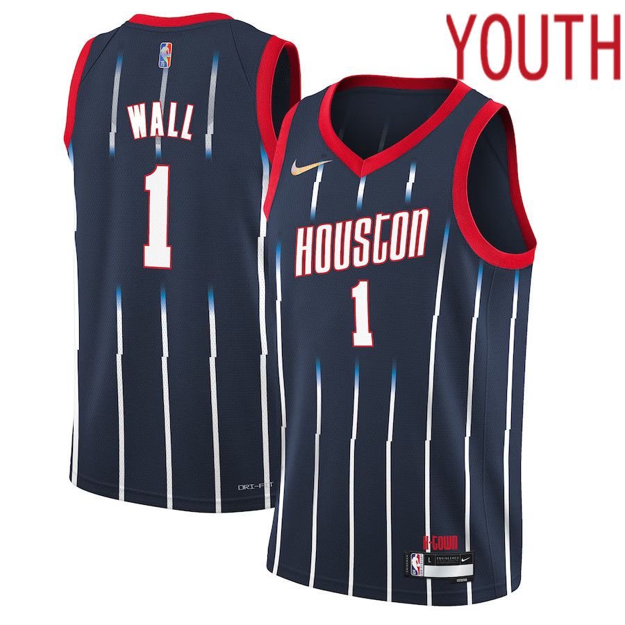 Youth Houston Rockets #1 John Wall Nike Navy City Edition Swingman NBA Jersey